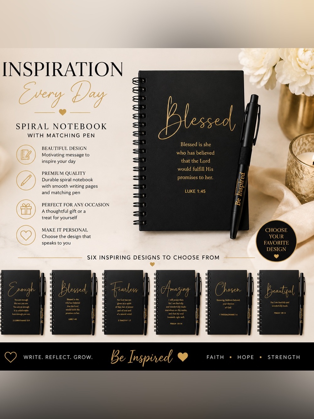 Inspirational Religious Mini Notebook & Matching Pen – Choose Your Design - NEW